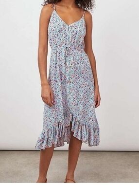 Rails Floral Button-Front Maxi Dress in Cream with Blue & Orange Flowers